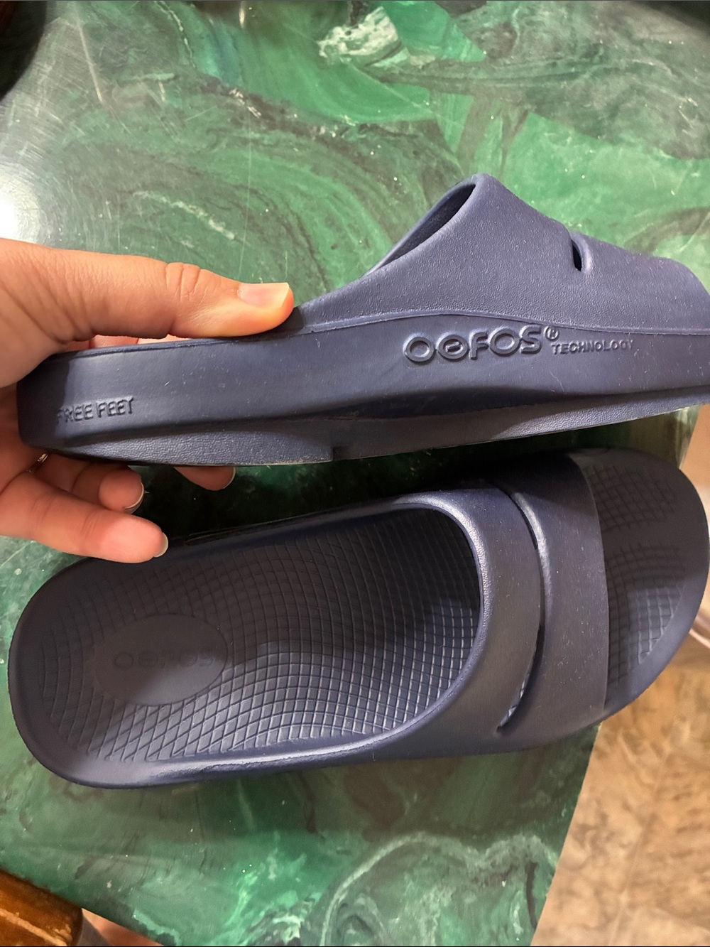OOFOS Navy Blue Women's Slide Sandals - Picture 3 of 5